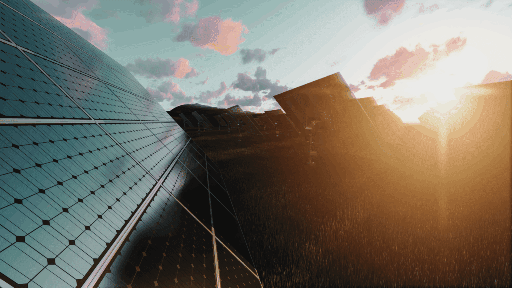 Solar panels at sunset representing renewable energy growth in the US