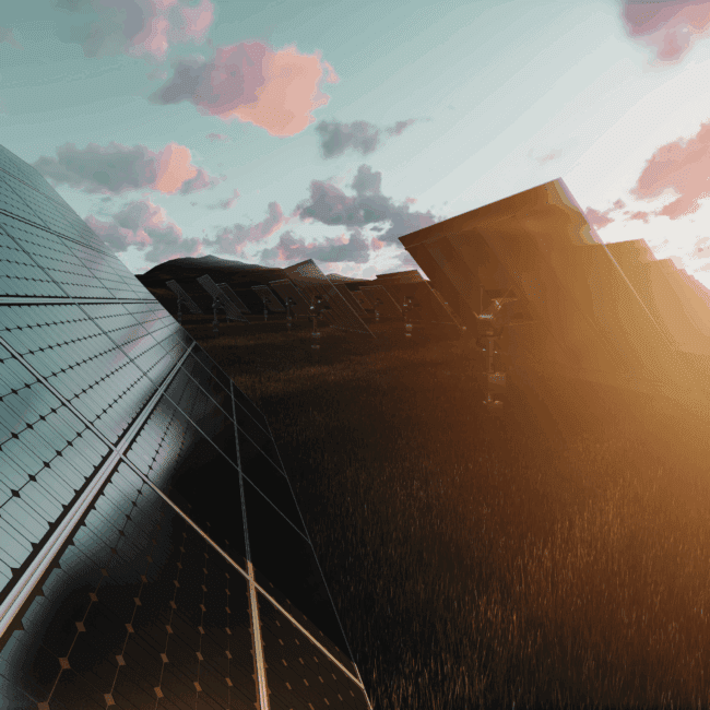 Solar panels at sunset representing renewable energy growth in the US