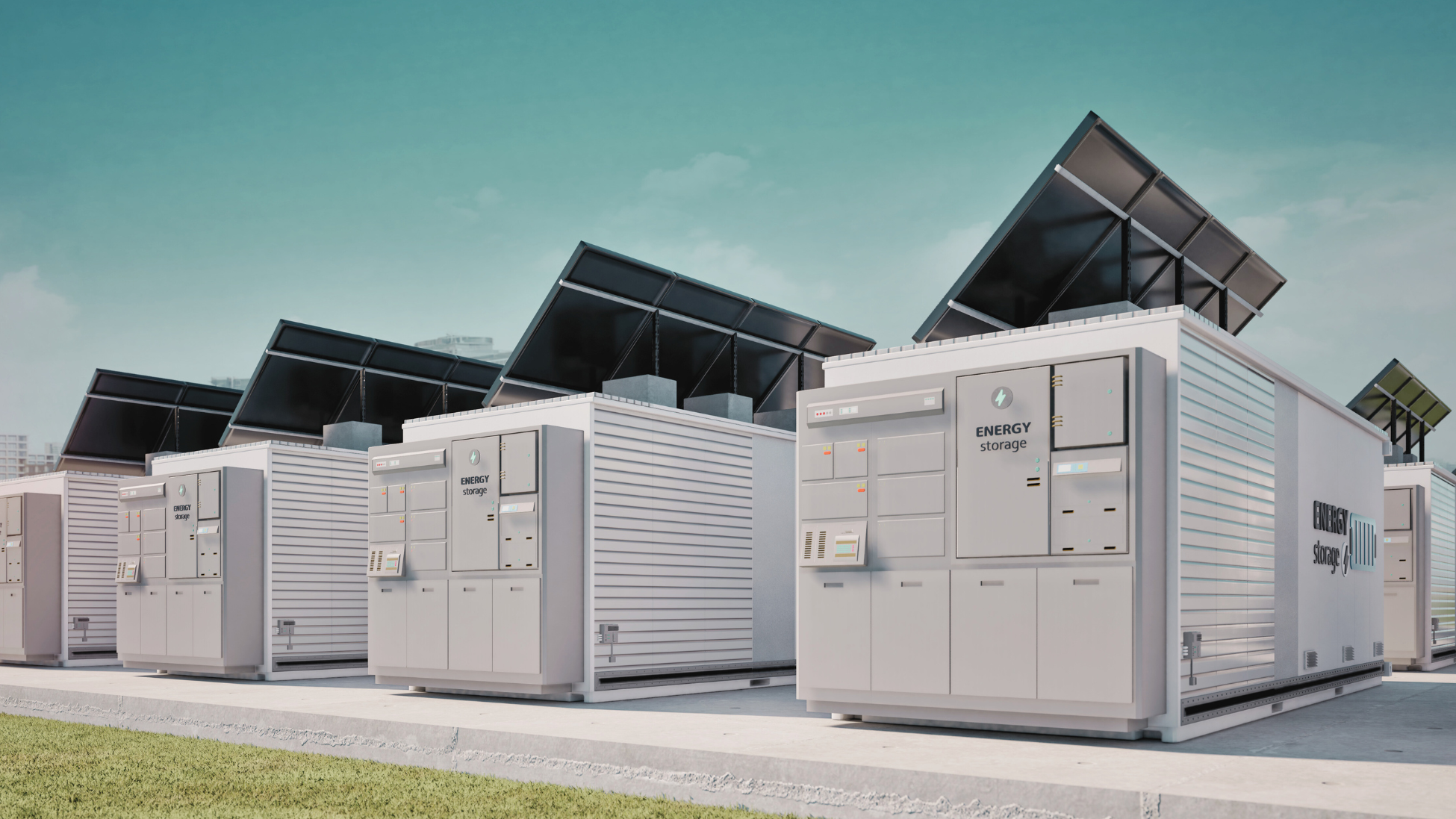 Battery energy storage system units at a solar-powered facility supporting renewable energy projects.