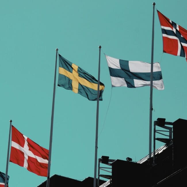 Nordic country flags representing Navitas Resourcing Group’s contract-led recruitment expertise across the Nordics energy and infrastructure market