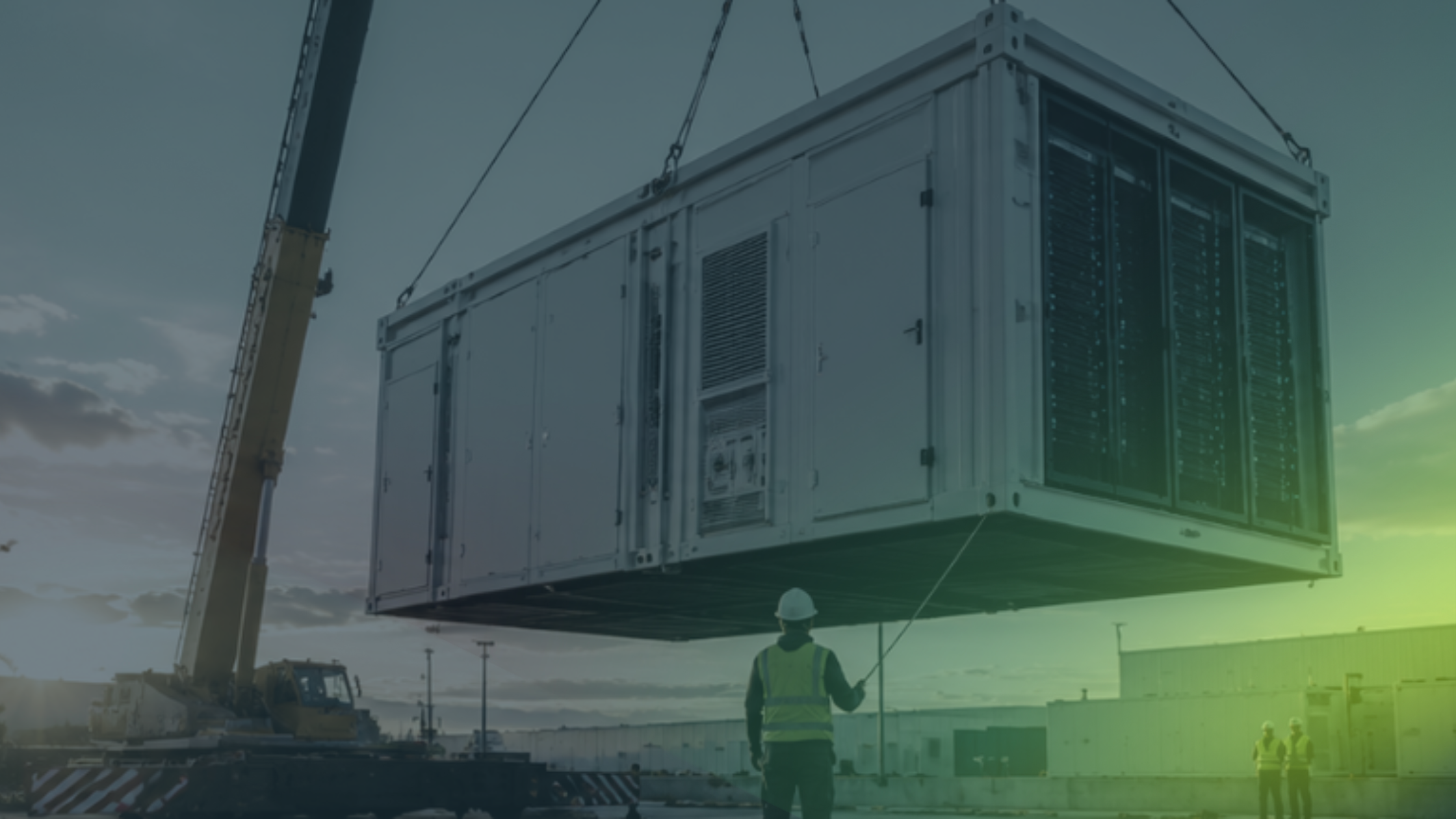 Crane installing a prefabricated modular data centre unit at a Mission Critical infrastructure site, demonstrating how modular construction is helping accelerate data centre delivery.